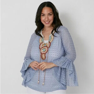 La Bellum Hillary Scott Beaded BoHo Bell Sleeve Beaded Embellished Lace Top Sz S